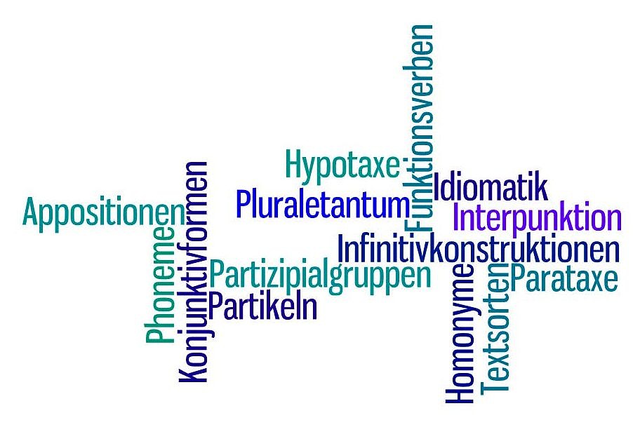 Wordle mit Fachbegriffen zur deutschen Sprache