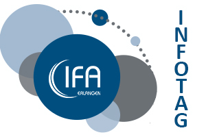 Kreise in verschiedenen Blautönen mit dem weißen IFA-Logo, daneben vertikal verlaufend der Text "Infotag"