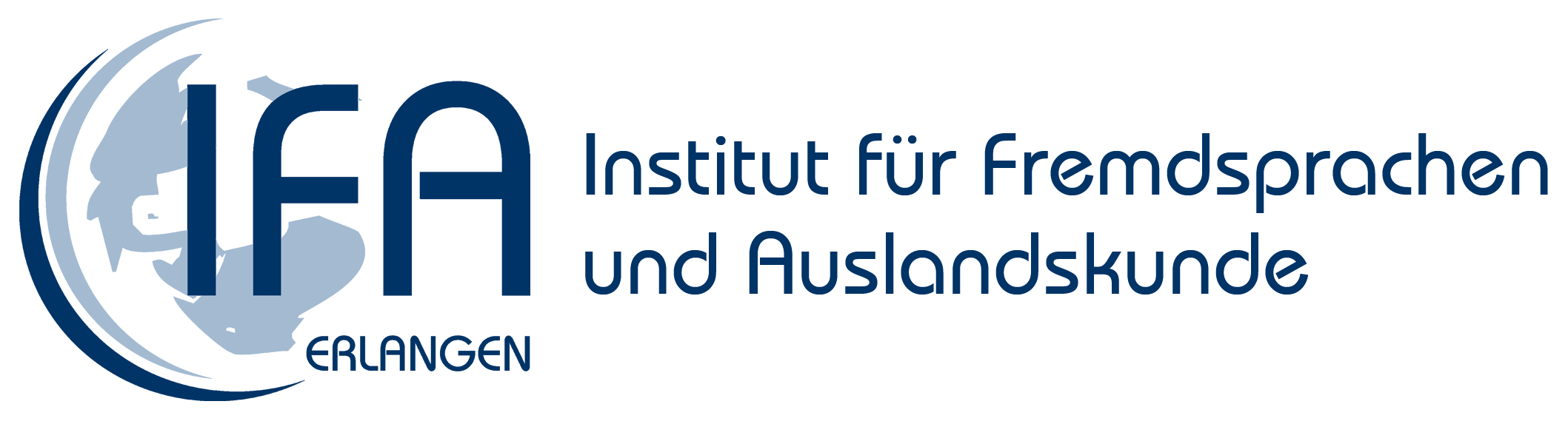 Logo des Instituts für Fremdsprachen und Auslandskunde Erlangen, Weltkugel mit Schriftzug IFA Erlangen