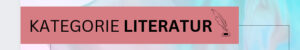 bunter Aquarellhintergrund mit Textbox "KATEGORIE LITERATUR" und daneben Emoji von Füllfederhalter