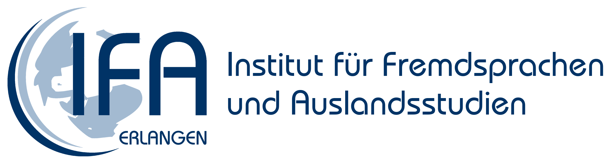 Logo des Instituts für Fremdsprachen und Auslandskunde Erlangen, Weltkugel mit Schriftzug IFA Erlangen